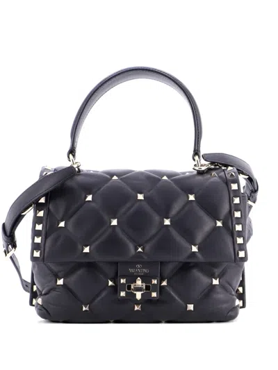 Pre-owned Valentino Garavani Candystud Top Handle Bag Leather Medium Shoulder Bag In Black