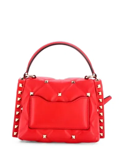Pre-owned Valentino Garavani Candystud Top Handle Bag Leather Mini Satchel In Red