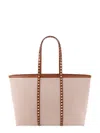 Valentino Canvas And Leather Shoulder Bag With Iconic Studs