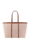 Valentino Rockstud Canvas Medium Tote In Beige