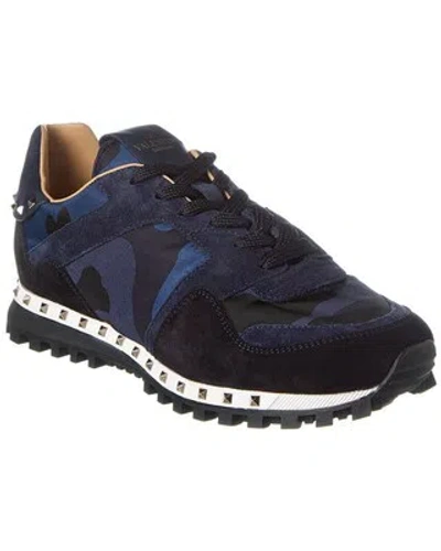 Pre-owned Valentino Garavani Valentino Canvas & Suede Sneaker Men's In Blue