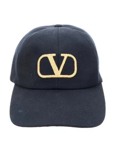 Pre-owned Valentino Garavani Canvas Baseball Cap In Blue/gold