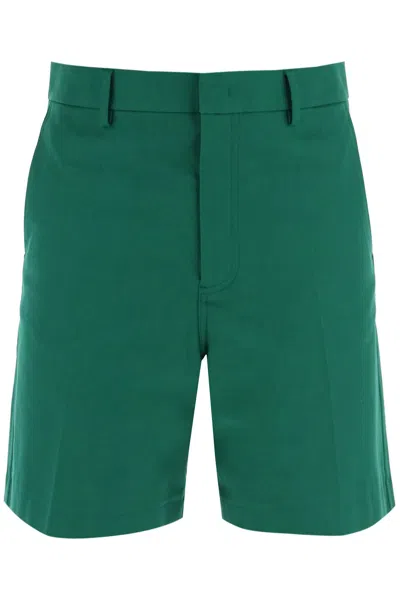 Valentino Canvas Bermuda Shorts With V Detail In Green
