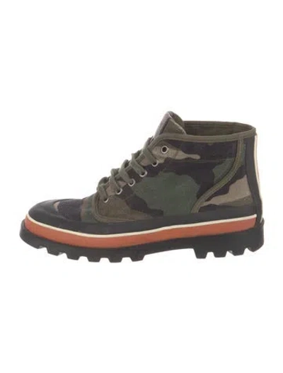 Pre-owned Valentino Garavani Canvas Camouflage Print Lace-up Boots In Green