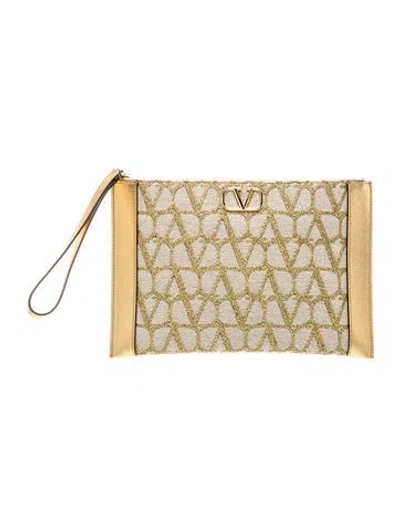 Pre-owned Valentino Garavani Canvas Clutch W/ Tags In Gold