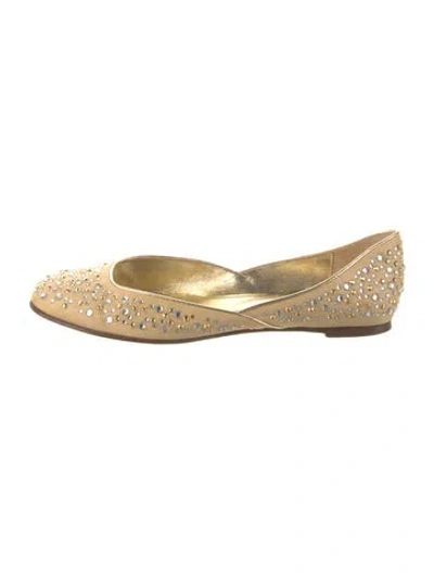 Pre-owned Valentino Garavani Canvas Crystal Embellishments D'orsay Flats In Gold