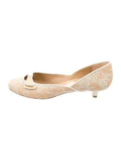 Pre-owned Valentino Garavani Canvas Cutout Accent Mules In Neutral