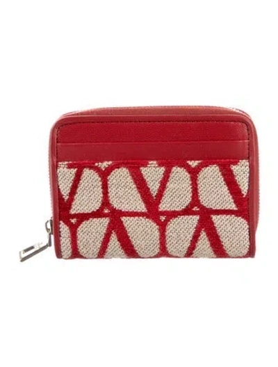 Pre-owned Valentino Garavani Canvas Graphic Print Card Holder W/ Tags In Neutrals