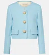 Valentino Womens Bluish Grey Embellished-button Round-neck Woven Jacket In Blue