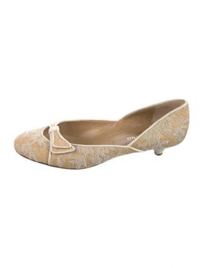 Pre-owned Valentino Garavani Canvas Lace Pattern Mules In Neutral