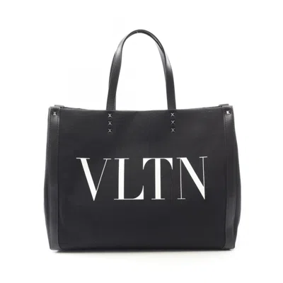 Pre-owned Valentino Garavani Canvas Leather Tote Bag () In Black