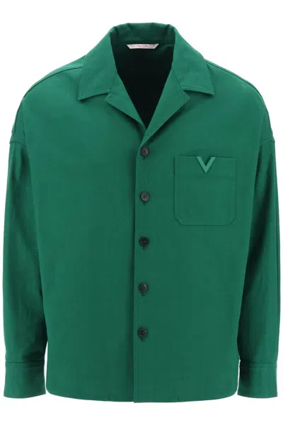 Valentino "canvas Overshirt With V Detail In Verde