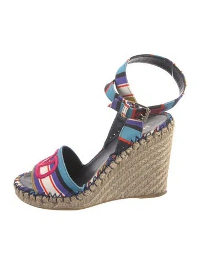 Pre-owned Valentino Garavani Canvas Printed Espadrilles In Blue