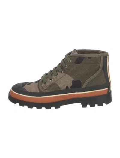 Pre-owned Valentino Garavani Canvas Printed Lace-up Boots In Green
