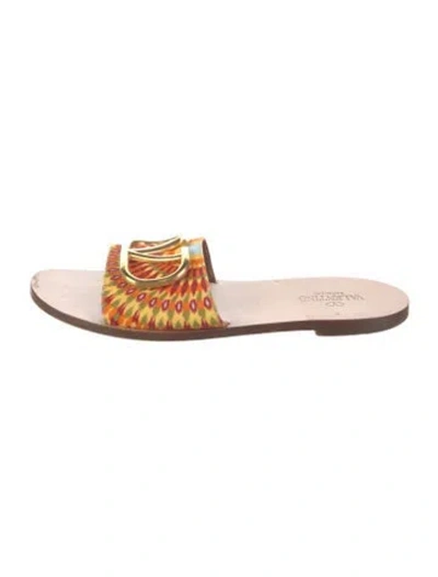 Pre-owned Valentino Garavani Canvas Printed Slides In Orange