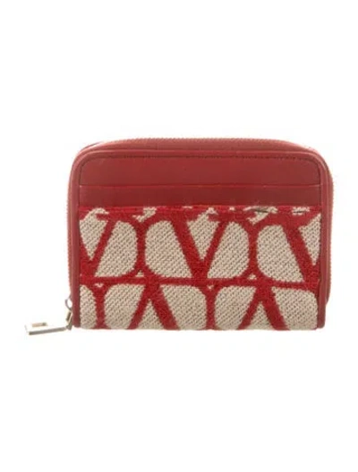 Pre-owned Valentino Garavani Canvas Printed Wallet In Red