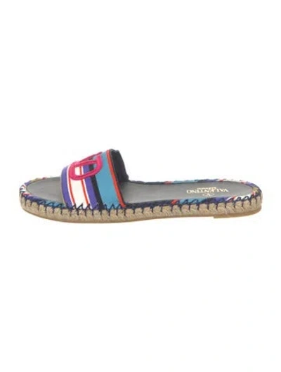 Pre-owned Valentino Garavani Canvas Striped Slides In Blue
