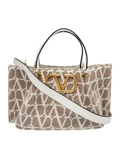 Pre-owned Valentino Garavani Canvas Top Handle Bag In Neutral