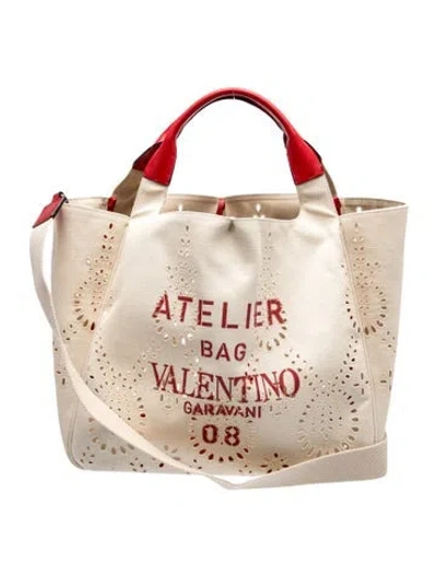 Pre-owned Valentino Garavani Canvas Tote In Neutrals