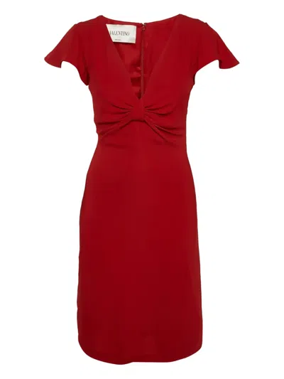 Pre-owned Valentino Cap Sleeves Bow Dress In Red