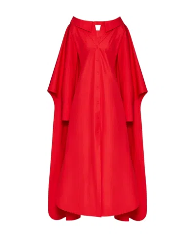 Valentino Cape-detail Cotton Maxi Dress In Red