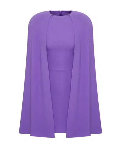 Valentino Cape-style Silk Dress In Purple