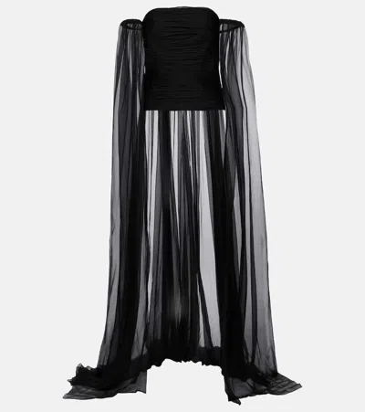 Valentino Caped Off-shoulder Silk Chiffon Top In Black