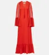 Valentino Caped Silk Georgette Maxi Dress In Red