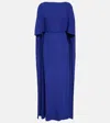 Valentino Silk Boat Neckline Dress With Cape Design In Blau