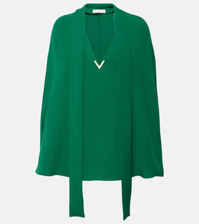 Valentino Caped Tie-neck Silk Blouse In Grün