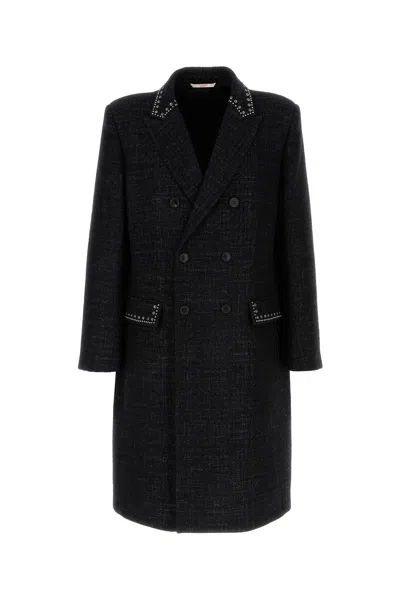 VALENTINO VALENTINO GARAVANI MELANGE BLACK WOOL BLEND COAT