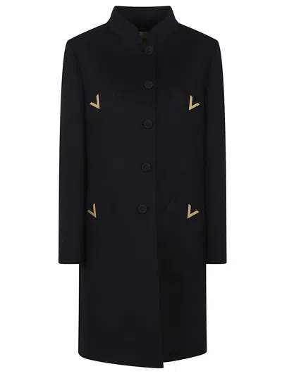 Valentino Cappotto Cn V Metallo Solid Compact Drap In Black