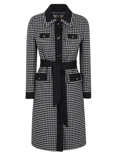 Valentino Womens Avorio Nero Gingham-pattern Wool And Cashmere-blend Coat In Black