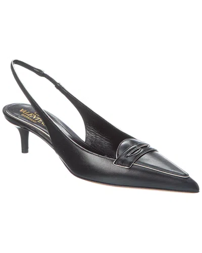 Valentino Garavani Valentino Capretto 50 Bicolor Leather Loafer Slingback Pump In Black