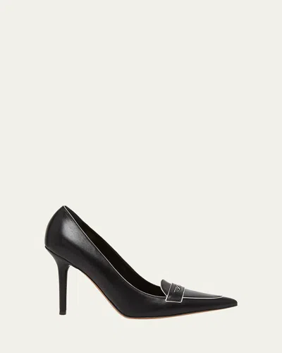 Valentino Garavani Capretto Bicolor Leather Loafer Pumps In Nero Ivory