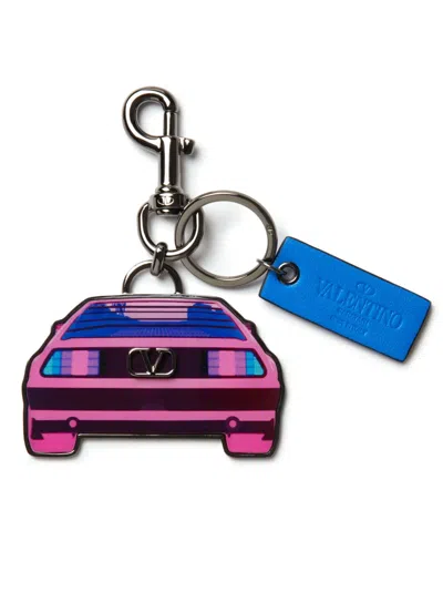Valentino Garavani Car-shape Leather-tag Keyring In Pink