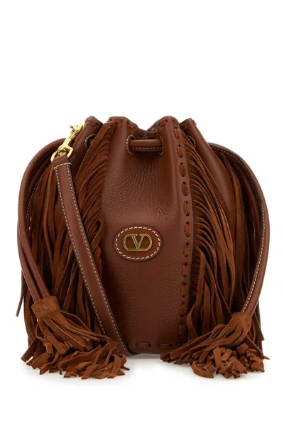 Valentino Garavani Bucket Bag Leather Fringe Detailing In Brown