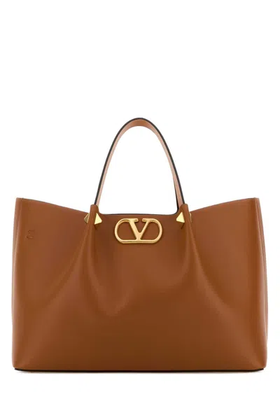 Valentino Garavani Caramel Leather Medium Vlogo Signature Shopping Bag In Brown