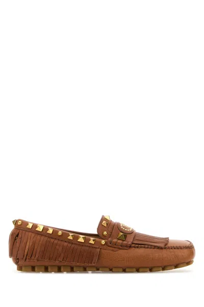 VALENTINO GARAVANI CARAMEL LEATHER PLASTER CASTER LOAFERS