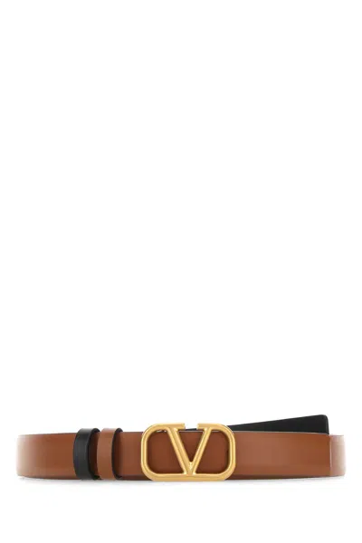 Valentino Garavani Caramel Leather Vlogo Reversible Belt In Sellerianero