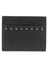 Valentino Garavani Rockstud Black Vitello Stampa Alce Card Holder In Black