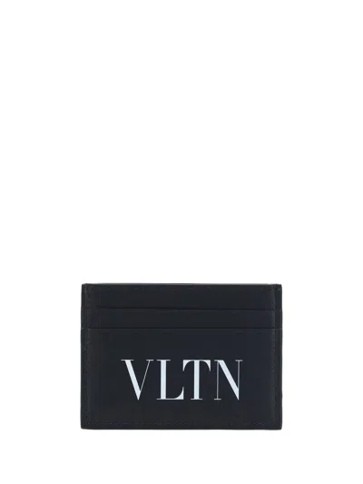 Valentino Garavani Card Holder Vltn Vitello Sky/print V In Nero/bianco