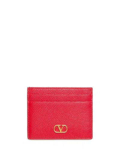 Valentino Garavani Cardholder Vlogo Signature In Burgundy Calf Leather In Red