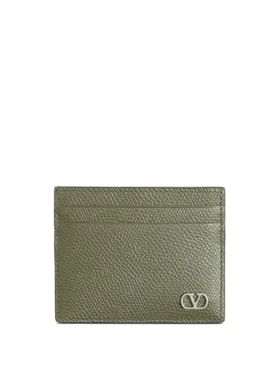 Valentino Garavani Cardholder Vlogo Signature In Garnet Calf Leather In Green