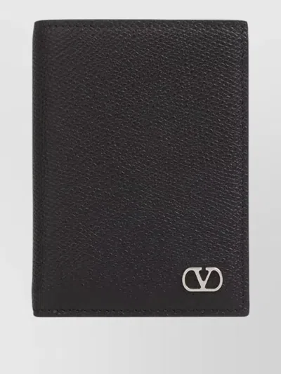 Valentino Garavani Cardholder Wallet Bi Fold Textured Finish In Black