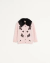 Valentino Cardigan Avec Col En Peau De Mouton Femme Rose/noir Xs In Brown