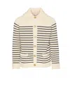 Valentino Striped Shawl Collar Cardigan Pockets In Beige