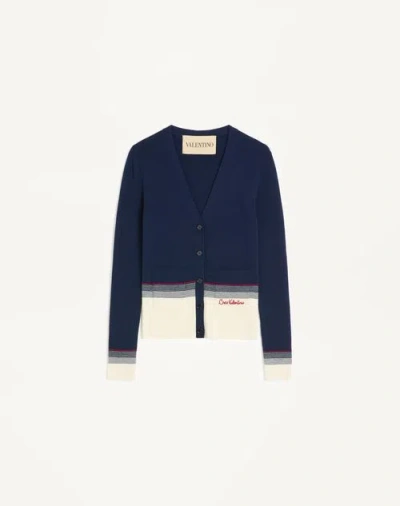 VALENTINO VALENTINO WOOL CARDIGAN WOMAN NAVY/BIRCH XS