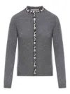 Valentino Wool Cardigan With Embroidered Trim In Gris