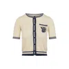 Valentino Embroidered Cardigan With Chest Pocket And Short Sleeves In Neutral